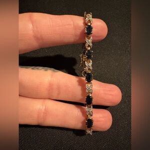 Elegant Sterling Silver, Gold Plated Bracelet with Sapphires and Diamonds.